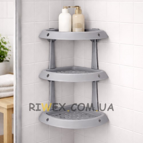 Полиця пластикова кутова R-plastic 3 яруси у ванну кімнату, Сірий (DRK)