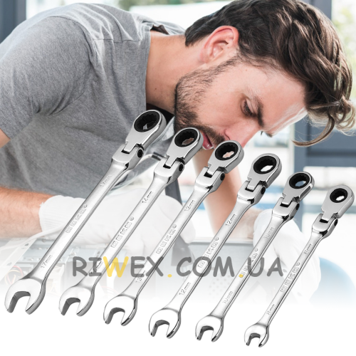 Ключи комбинированные трещоточные шарнирные в наборе Wrench set ES-7,  7 шт. (205) 