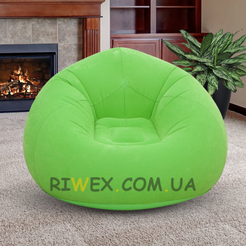 Надувное велюровое кресло-груша KR-1, 110 х 110 х 80 см, Зеленый (259)