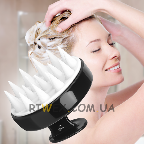  Массажер-шабер DragonTeeth  из полимера для кожи головы и мытья волос 8 см Чорно-белый