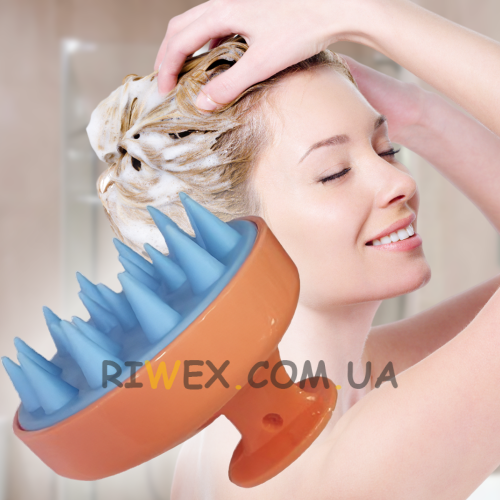 Масажер-шабер DragonTeeth із полімеру для шкіри голови та миття волосся 8 см, Помаранчево-блакитний