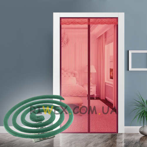 Антимоскітний набір, сітка для дверей червона - 1 шт та спіраль - 10 шт.