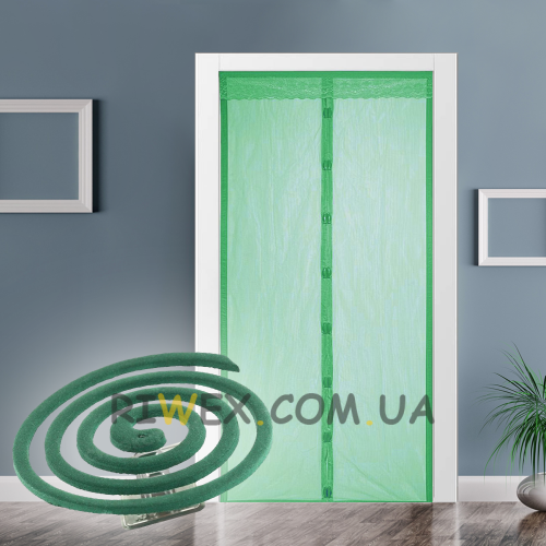 Антимоскітний набір, сітка для дверей зелена  - 1 шт та спіраль - 10 шт.