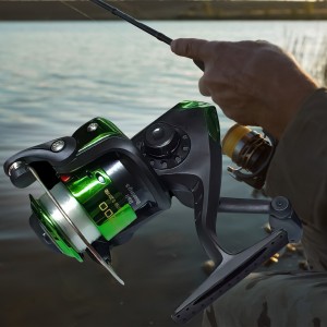 Спінінгова рибальська котушка для риболовлі зі складною ручкою + волосінь 2000 1ВВ Зелений