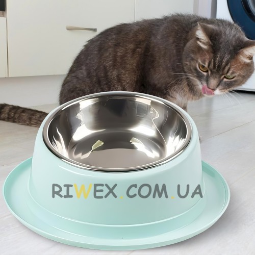 Тарілка-миска для тварин, собак і котів 2в1 з металевим піддоном для їжі та води Блакитний (626)