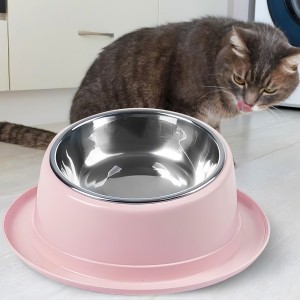 Тарілка-миска для тварин, собак і котів 2в1 з металевим піддоном для їжі та води Рожевий (626)