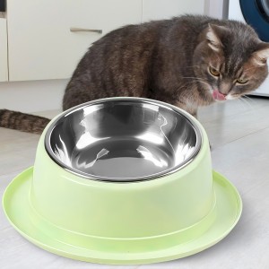 Тарілка-миска для тварин, собак і котів 2в1 з металевим піддоном для їжі та води Зелений (626)