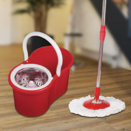 Швабра с ведром с автоматическим отжимом и полосканием Magic Mop Easy 360 на 10 литров, Красный