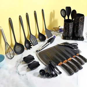 Силіконові кухонні аксесуари на підставці Kitchenware Set 20 предметів, Чорний мармур (HA-300)
