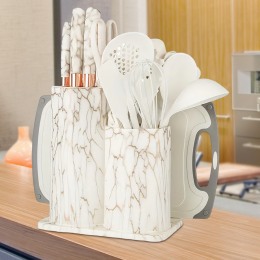 Силіконові кухонні аксесуари на підставці Kitchenware Set 20 предметів, Білий мармур (HA-300)