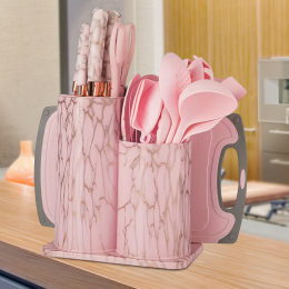 Силіконові кухонні аксесуари на підставці Kitchenware Set 20 предметів, Рожевий мармур (HA-300)
