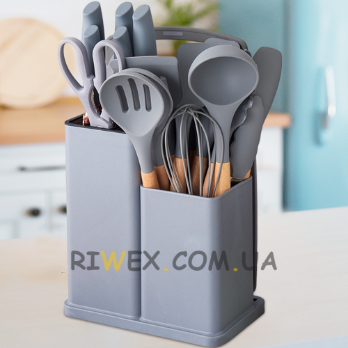 Кухонний набір ножів та аксесуарів Kitchenware Set 20 предметів, Сірий (HA-301)