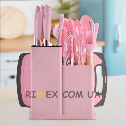Кухонний набір ножів та аксесуарів Kitchenware Set 20 предметів, Рожевий (HA-301)