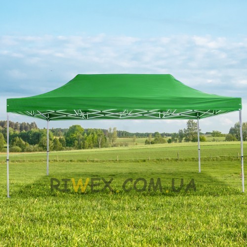 Раздвижной шатер 3*4,5 м усиленный, белый каркас, Зеленый