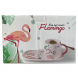 Чайний набір EL-HY908-2 Керамічна чашка з блюдцем та ложкою Фламінго