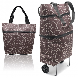 Господарська тканинна сумка-візок на колесах, складна 10622, Коричнева з візерунком