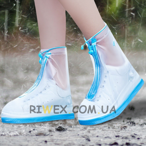 Многоразовые бахилы-чехлы Waterproof Shoe Covers на обувь от дождя и грязи, размер M (37-38), Голубой  (205)