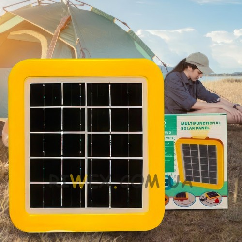 Зарядная станция - солнечная панель с зарядным устройством USB и фонарем LEXI XF-7785, 5V, 1A Желтый (2627)