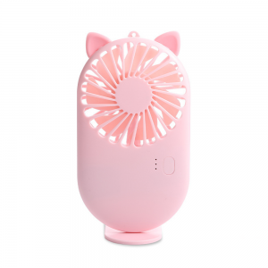 Портативный ручной вентилятор аккумуляторный с ушками 1011, Розовый (225) 