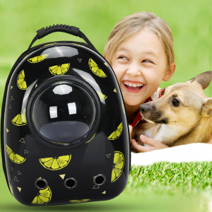 Сумка-переноска CosmoPet для кошек и маленьких собак в виде капсулы с окошком, Лимончики (626)