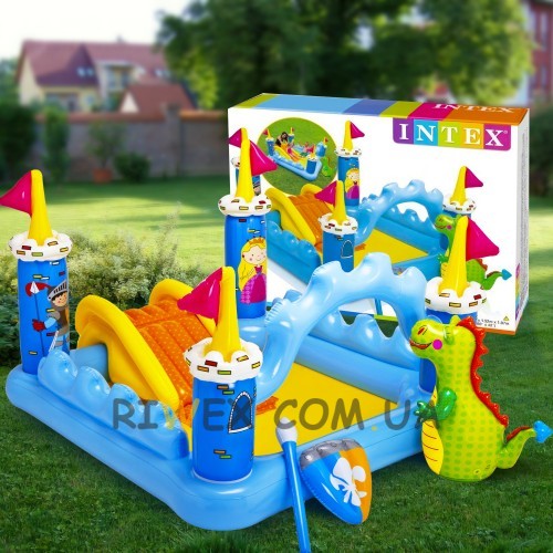 Надувний дитячий ігровий центр-басейн з іграшками Intex 57138 "Замок" на 178 літрів 