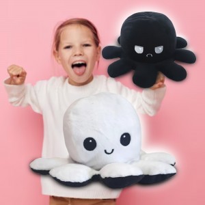 Мягкая игрушка осьминог перевертыш, двусторонний осьминог настроение 2 в 1 черно-белый