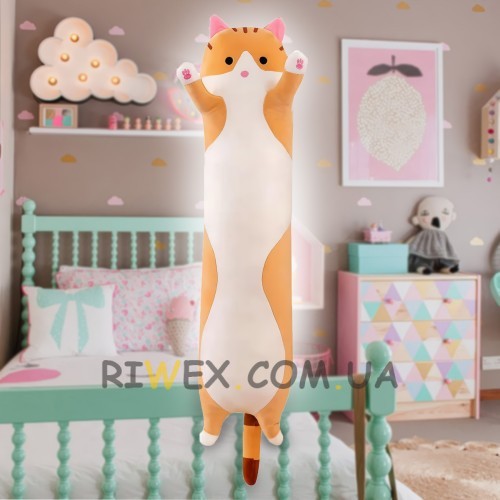 Мягкая игрушка-подушка Длинный Кот-обнимашка, 70 см Оранжевый