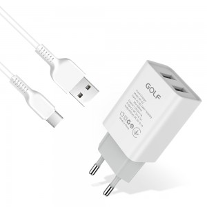 СЗУ адаптер 220V GOLF GF-U2 1USB + Type-C 2.1A (206)