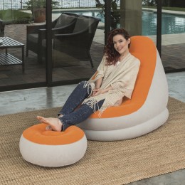 Надувне крісло Bestway Comfort Cruiser Lounger з підставкою для ніг, 92x120x83 см, Сіро-помаранчевий