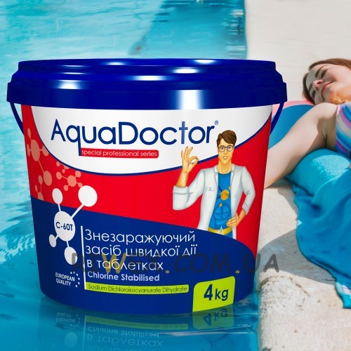 Швидкодіючий хлор у таблетках для дезінфекції басейну AquaDoctor C-60Т 4кг
