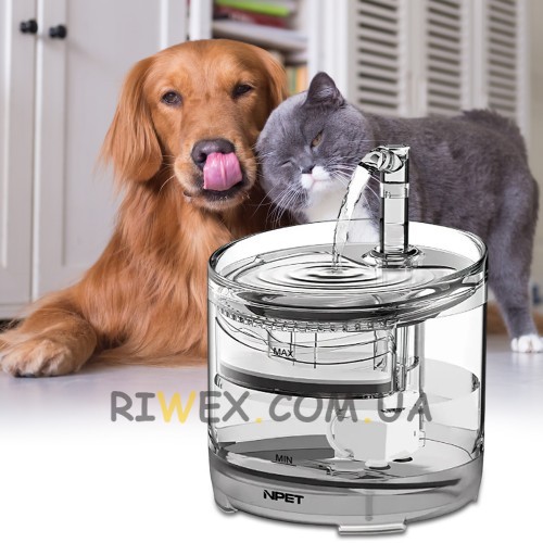 Автоматический питьевой фонтан поилка для кошек и собак на 1.5 л NPET WF050TP, Прозрачный (2742)
