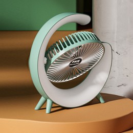 Мини вентилятор настольный аккумуляторный со светодиодной подсветкой 235х235х50 мм, от USB, Зеленый (2742)
