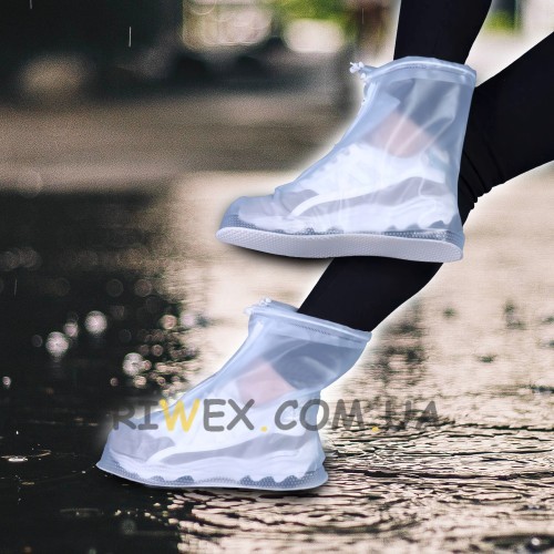 Многоразовые защитные бахилы-чехлы на обувь от дождя и грязи Waterproof Shoe Covers, размер М (37-38) белый (205)