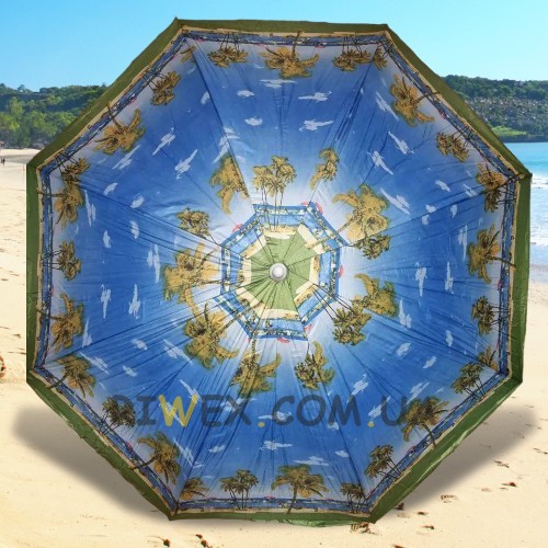 Пляжна парасолька з регулюванням нахилу та напиленням від сонця 1.6 м Блакитний, пальми №1 (GAZ)