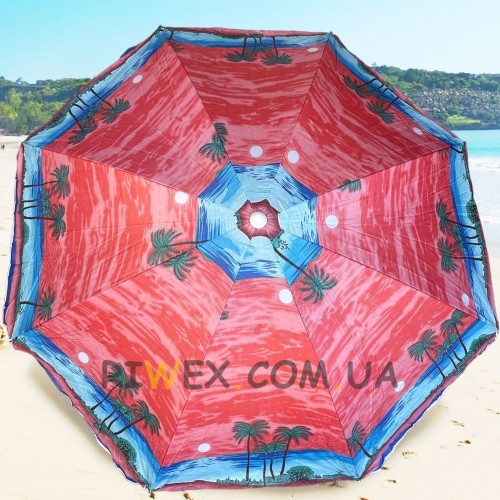 Пляжна парасолька з регулюванням нахилу та напиленням від сонця 1.6 м Червоний, пальми №5 (GAZ)