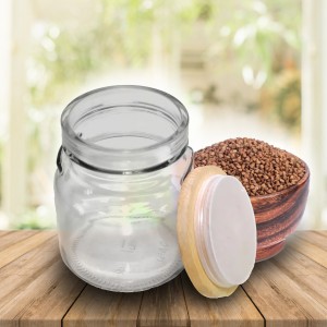 Стеклянная прозрачная баночка с бамбуковой крышкой для хранения различных круп и специй Ø11х10 см 4193(1142) 