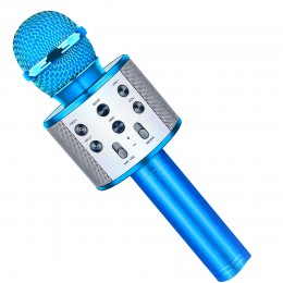 Беспроводной Bluetooth Караоке-микрофон WS-858, Bluetooth USB, AUX FM Синий (HA-50)
