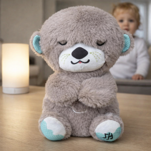 Дитяча заспокійлива м'яка іграшка-нічник для сну з функцією дихання "Казкова видра" Сірий (HA-400)