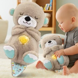 Детская успокаивающая мягкая игрушка-ночник для сна с функцией дыхания "Сказочная выдра" Серый (HA-400)