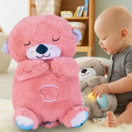 Детская успокаивающая мягкая игрушка-ночник для сна с функцией дыхания "Сказочная выдра" Розовый (HA-400)