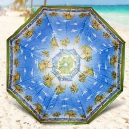 Пляжный зонт с регулировкой наклона  и напылением от солнца 1.8 м Голубой, пальмы №1 (GAZ)