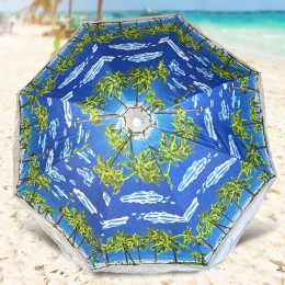 Пляжна парасолька з регулюванням нахилу та напиленням від сонця 1.8 м Синій, пальми №2 (GAZ)
