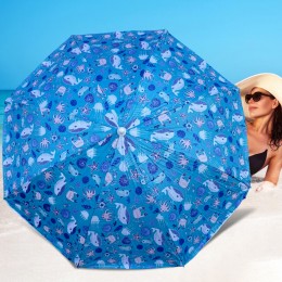 Зонтик для пляжа и сада с UV защитой и регулировкой угла наклона, 1,5 м, 8 спиц, Морские жители №6