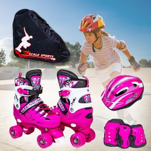Комплект квадов Scale Sport размер 34-37, ролики, защита руки и ноги, шлем в сумке, Розовый (SD)