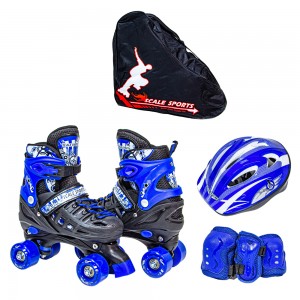 Комплект квадов Scale Sport размер 34-37, ролики, защита руки и ноги, шлем в сумке, Синий (SD)