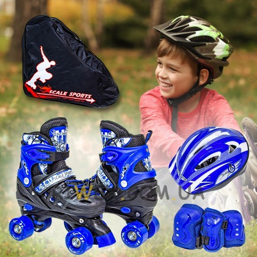 Комплект квадов Scale Sport размер 34-37, ролики, защита руки и ноги, шлем в сумке, Синий (SD)