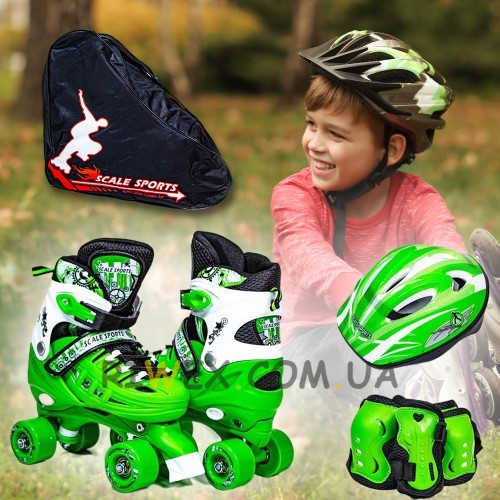 Комплект квадов Scale Sport размер 29-33, ролики, защита руки и ноги, шлем в сумке, Зеленый (SD)
