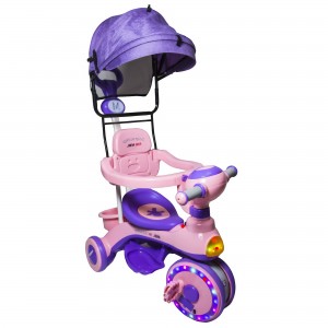 Дитячий триколісний велосипед зі знімним козирком і батьківською ручкою F01 Рожевий (SD)