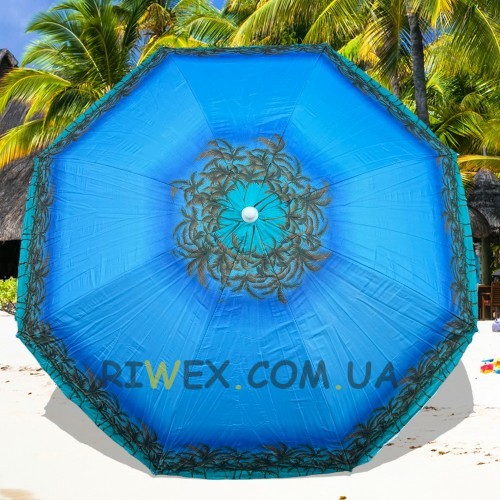 Зонтик для пляжа и сада с UV защитой и регулировкой угла наклона, 1,5 м, 8 спиц, Пальмы №7