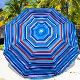 Зонтик для пляжа и сада с UV защитой и регулировкой угла наклона, 1,5 м, 8 спиц, Голубо-красные полосы №8